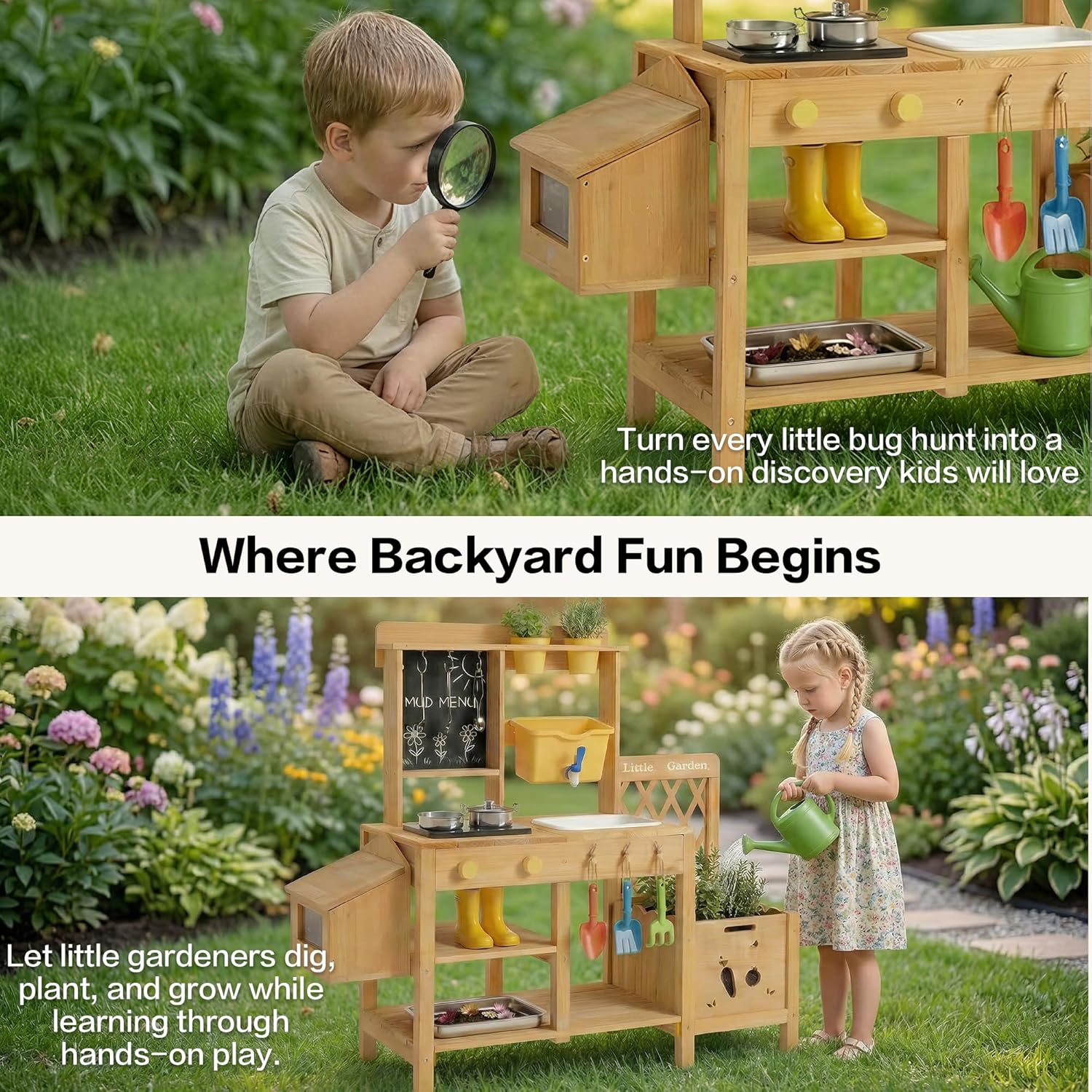 Wooden Mud Kitchen for Kids, O - Kids Outdoor Mud Table recensione e prezzo